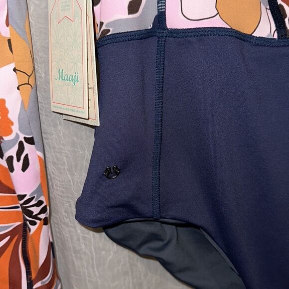 Anthropologie Maaji L Reversible Indigo Front Zip Long Sleeve Rashguard Swimsuit - Picture 12 of 17